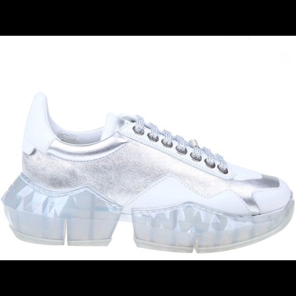 Jimmy Choo diamond Luxury sneakers silver/white metallic leather 40/10 NWT - Picture 3 of 16